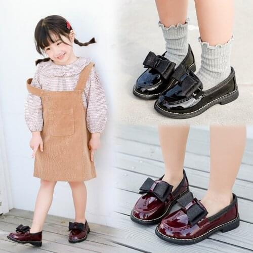Spring New kids school shoes Girls Black children leather shoes Girls Shoes princess Performance shoes black Wine red 3-15T
