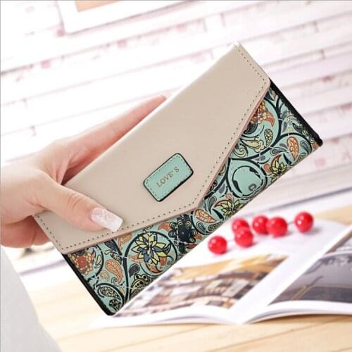 Explosions Korean foreign trade small floral rhombic contrast color envelope hasp ladies wallet long wallet purse in hand