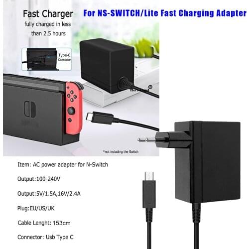 EU US Plug Game Host Adapter Charger for Nintendo Switch Lite NS Game Console Power Supply Gaming Accessories