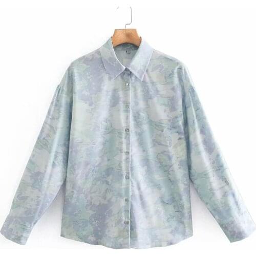 Women Shirt Za 2021 Fashion Digital Tie Dye Turn-Down Collar Light Color Shirts Female High Street Chic Mujer Tops