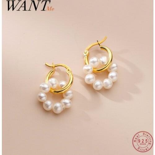 WANTME 925 Sterling Silver Natural Circle Baroque Pearl Hoop Earrings for Women Punk Fine European Gothic Rock Jacket Jewelry