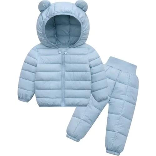 Winter Boy and girl New childrens Cotton-Padded Jacket Suits For Girls Top + Trousers Two-Piece Lightweight Down Padded