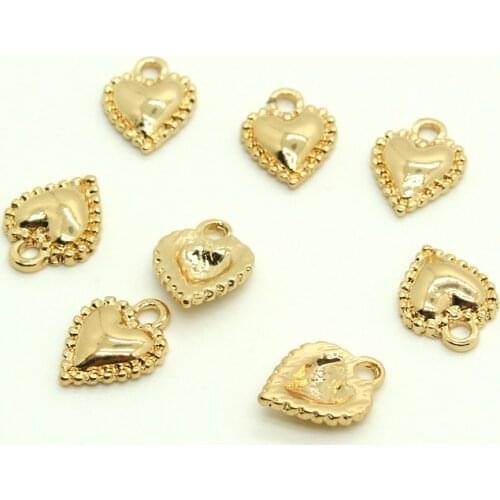 10pcs Simple Alloy Bulging Heart Love Earring Charms Gold Plated Necklace Bracelet Small Accessory For Pendants Jewelry Make