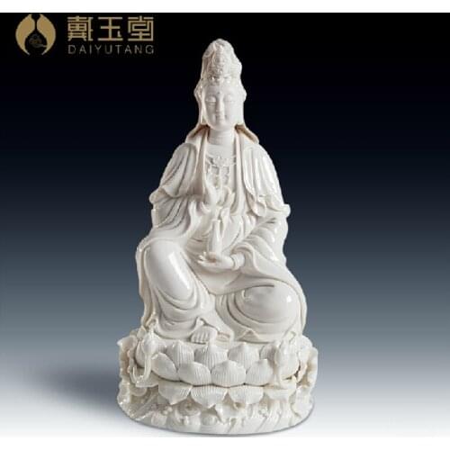 12-inch Guanyin Buddha porcelain statues Avalokitesvara sitting on a lotus statue ornaments house feng shui ceramics Kannon