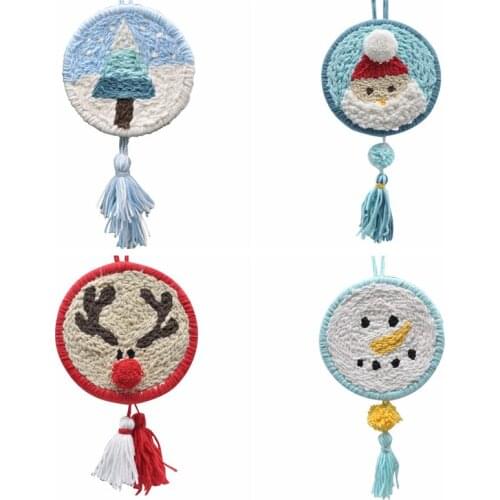 13/19/16/14 Pcs Punch Needle Embroidery Starter Craft Kits Tool Set Party Game Christmas Tree Santa Claus Elk Snowman Sewing