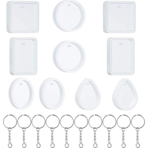 20Pcs/Set Crystal Epoxy Resin Mold Keychain Pendant Casting Silicone Mould Kit F3MD