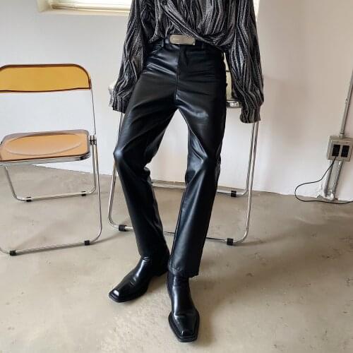 2021 Mens clothing Hair Stylist Catwalk Straight leather Pants Plus Size costumes 27-46