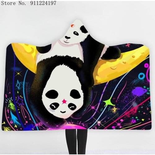 3D Printing Cartoon Panda Throw Hooded Blanket Dream Planet Wearable Warm Fleece Bedding Office Quilts Soft Adults Kids Travel