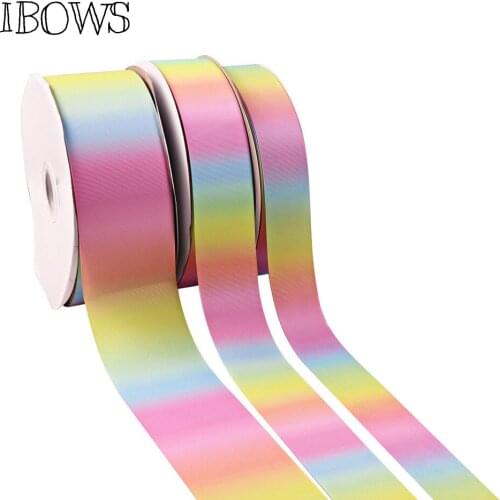 IBOWS Multi Sizes Rainbow Gradient Grosgrain Ribbon Handmade DIY Hair Bows Accessories Festival Party Home Decoration 5Y/lot