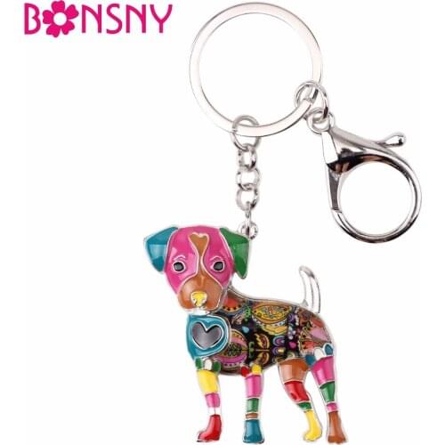 Bonsny Enamel Alloy Jack Russel Dog Key Chain Keychains Rings Gift For Women Girls Bag Pendant 2017 Charm Novelty Animal Jewelry
