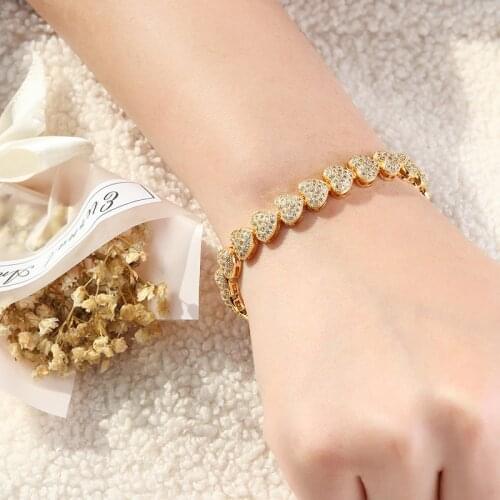 Bracelets Two colors Copper White AAA Cubic Zircon Heart crystal Snake Chain Bracelet Bangle Wedding Jewelry for Women Gift