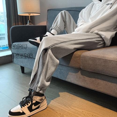 Side Zipper Wide Pants Men Casual Sport Joggers Pants Harajuku Sweatpants Streetwear Skateboard Pants Ankle Length Trousers