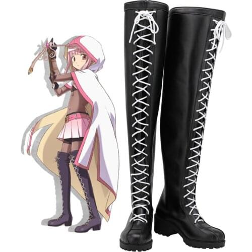 Magia Record: Puella Magi Madoka Magica Side Story Iroha Tamaki Cosplay Boots Black Leather Overknee Shoes