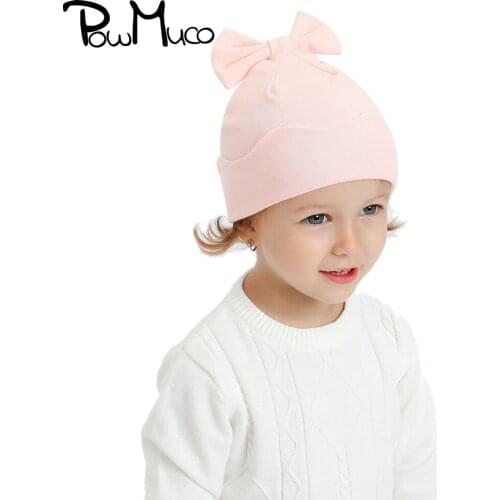 Powmuco Double Layer Thickened Knitting Cotton Newborn Hat and Glove Set Solid Color Bowknot Baby Caps Warm Mitten Birthday Gift