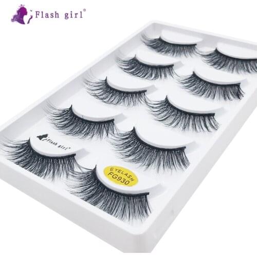 Flash Girl 3D Mink Hair False Eyelashes New Style 5 Pairs Natural Soft Fake Eyelash Cruelty Free Eye Lashes For Beauty FG930