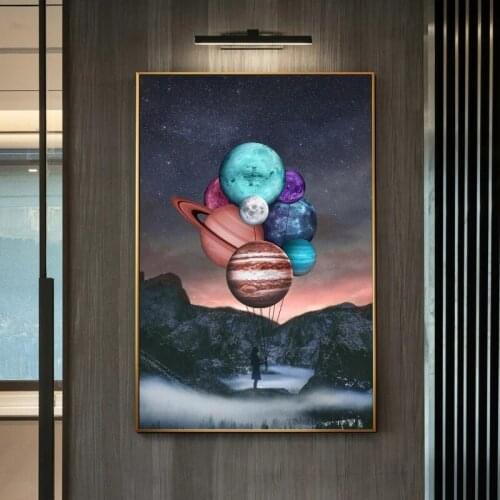 Girl Holding The Planets Canvas Painting Modern Creative Posters and Prints Color Wall Art Pictures for Living Room Decoration