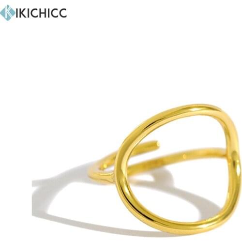 Kikichicc 100% 925 Sterling Silver Gold Plain Rings Resizable Fashion Women Simple Luxury Jewelry 2020 Rock Punk Jewelry
