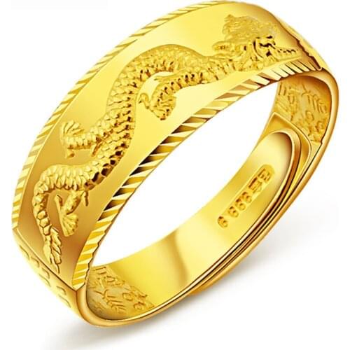 24k Gold Ring For Man Luxury Engraving Dragon Adjustable ring Fashion jewelry Male Two Color Yellow/White Gold Finger Ring