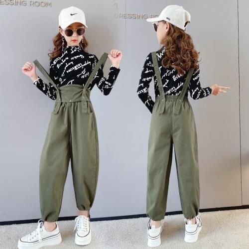 Cute Girls Clothing Sets Letter Print Long Sleeve T Shirt Tops Overalls Bib Straps Harem Pants Suits jumpsuit Childrens Outfits
