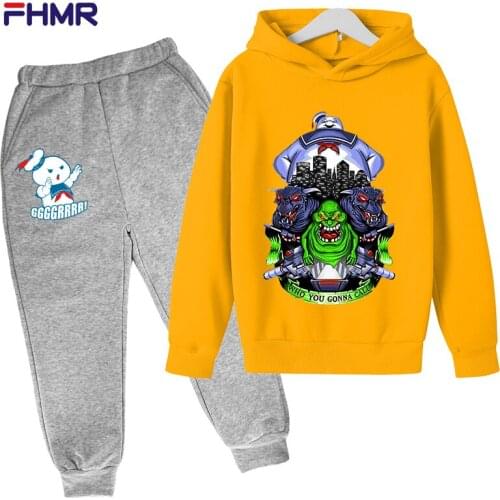 Clothing Sets Ghostbusters Teens Clothes Cartoon Print Fashion Childrens Sweater Suit Hoodie Suit For 3-16 Years Old Teenagers