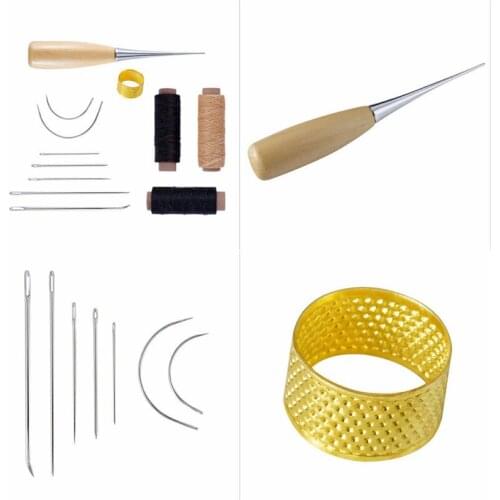 Leather Sewing Craft Tool Needles 12x Repair Wood Waxed Thread Cord Drilling Awl