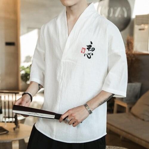 Summer Men Linen Shirt Chinese Style Retro Casual Tops Plus Size Kung Fu Traditional Asian Clothes Tang Suit Tops For Man 30986