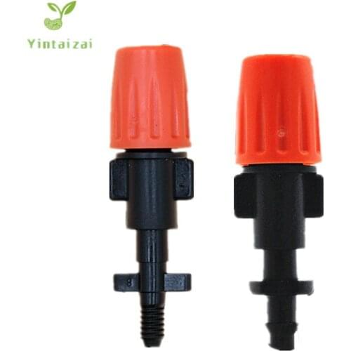 50pcs Adjustable Spray Nozzle With 1/4" Barb Horticultural Irrigation Microspray Equipment Automatic Watering Micro Drip Fitting