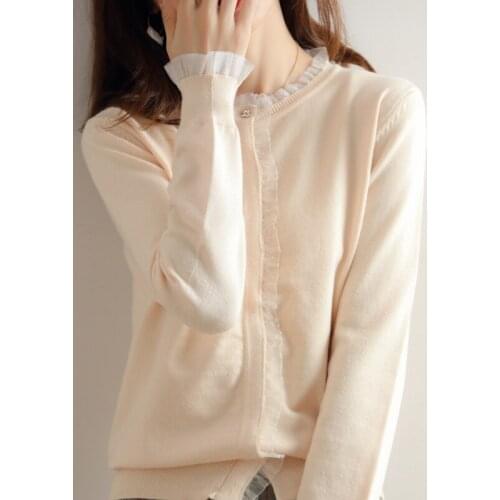 2021 New 100% Cashmere And Wool Cardigan Women Coat Autumn O-Neck Collar Warm Jacket Long Sleeve Soft Sweater Female Outwear