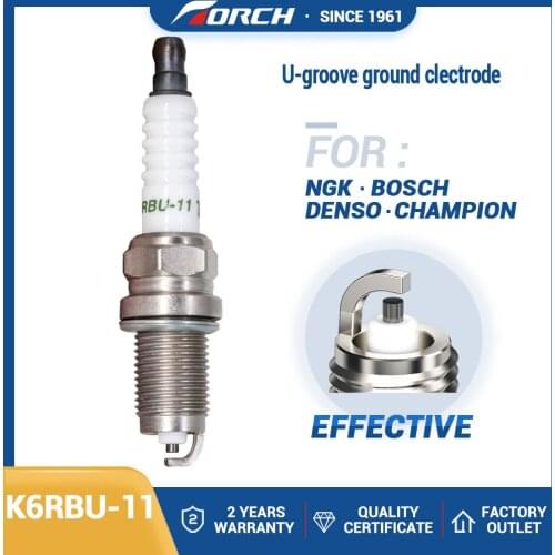 Genuine TORCH U-Power Spark Plug K6RBU-11 Candles Reach 19mm Hex Size 16mm Gap 1.1mm Powerful Energy
