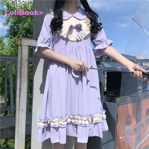 Lolibook European Lolita Black Dress Girl Vintage Summer Student Kawaii Loli Clothes Victorian Vintage Japanese Cute Party Dress