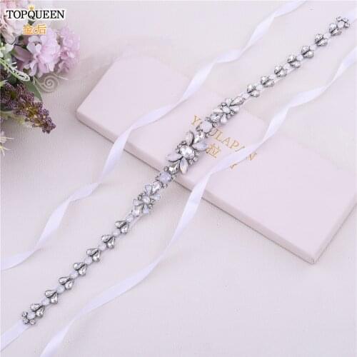 TOPQUEEN S384 Wedding Belt Sash Light Blue Sash for Dresses Opal Bridal Belt Thin Bling Belt Party Belts for Women Jewel Sash