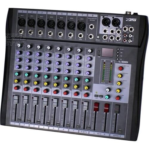 Professional 8 Channels Electric Audio Mixer DJ Music Digital Console USB XLR LINE Input 48V Phantom Power Stage Karaoke Mixing