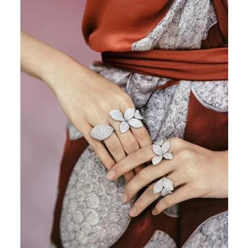 Luxury Plant Flower Shape Adjustable Rings Cubic Zirconia Engagement Bridal Finger Rings Jewelry Addiction For Women J1777