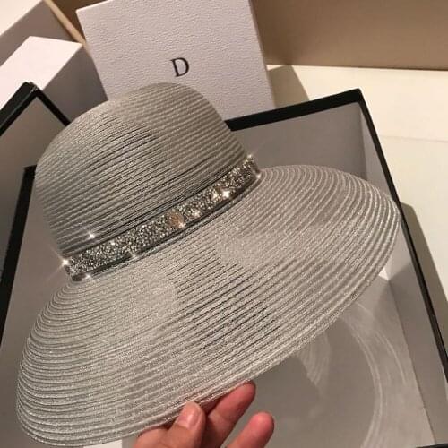 Sunscreen silver sun hat womens new summer fashion foldable straw hat summer beach travel dome fashion hat sun hat