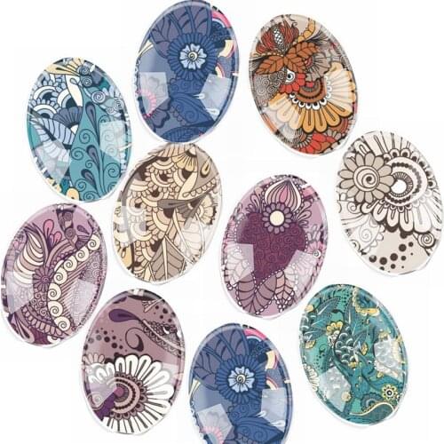 Handmade Glass Mixed Size Embroidery Floral Oval Flatback Cameo Cabochon Domed DIY Jewelry Charm Photo Pendant Setting