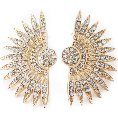 Rhinestone Stud Earrings Fan-Shapped Vintage Earring For Women Big Charm Statement Ear Cubic Zirconia Fashion Jewelry Accessory