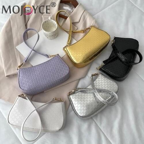 PU Leather Embossing Shoulder Underarm Bag for Women Casual Pure Color Handbag Female Stylish Armpit Shoulder Bag