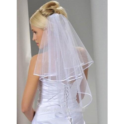 Wedding Dresses Veil Comb Elbow Length Two Layers Ribbon Edge Bridal Veils Wedding Accessories New Arrival