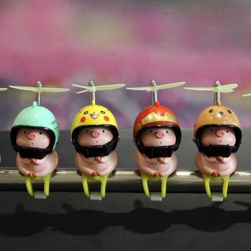 Bicycle Ornament Cute Cartoon Resin Piggy with Propeller Helmet Car Bike Bicycle Accessories Cute Gift for Children Adults