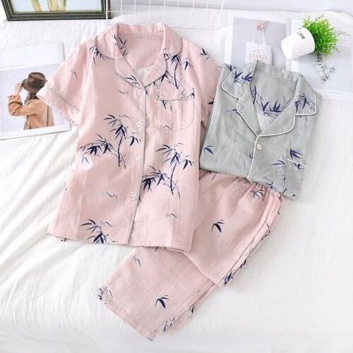 Spring and summer 2020 cotton Tulle couples pajamas thin and large mens and womens short sleeve clothes and trousers home clo