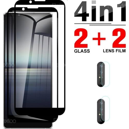 4-IN-1 2Pcs Front + 2Pcs Lens Tempered Glass For Sony Xperia 1 10 II Screen Protector Safety Protective Glass Film On Xperia1 II