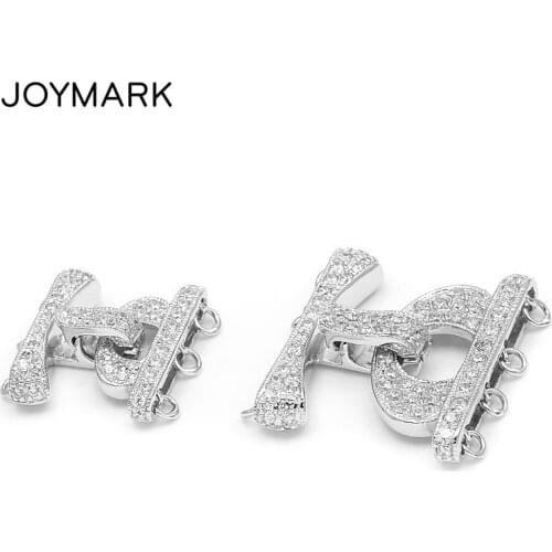 18mm 23mm 3 And 4 Strands Real Sterling Silver Zircon Pave Lock Clasps Connectors Accessories For Fine Jewelry Making SC-CZ077