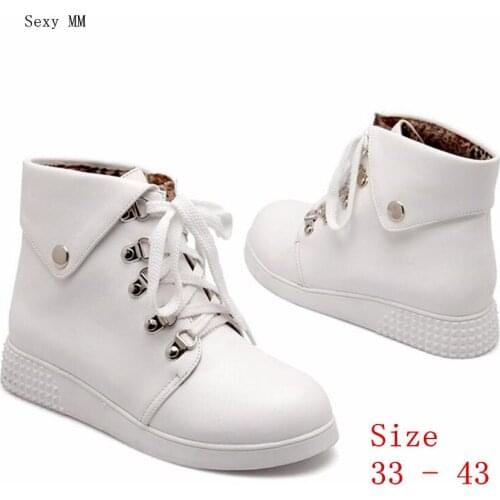 High Quality Spring Autumn Winter Woman Flat Ankle Boots Lace-Up Women Flats Casual Shoes Short Boots Small Plus Size 33 - 43