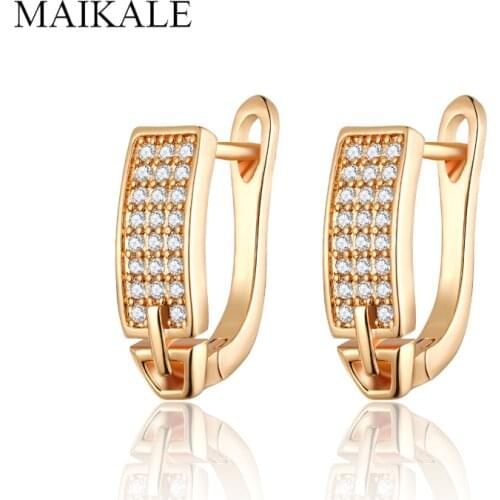 MAIKALE Fashion Cubic Zirconia Stud Earrings Gold Silver Color Plated Small Earrings for Women Charm Jewelry Anniversary Gifts