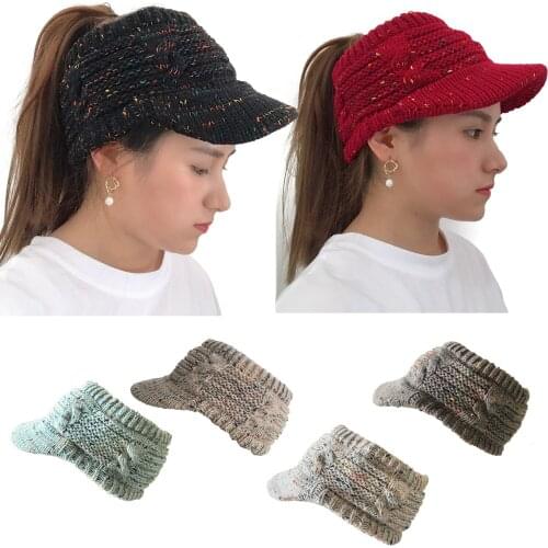 Winter Beanie for Women Ponytail Hat Knit Messy Bun Beanie Hats Outdoor Running Visor Cap