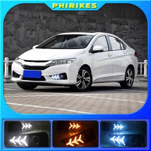 1 Pair For Honda City Grace 2015 2016 2017 LED Daytime Running Light Yellow Turn Signal Relay Waterproof 12V DRL Fog Lamp