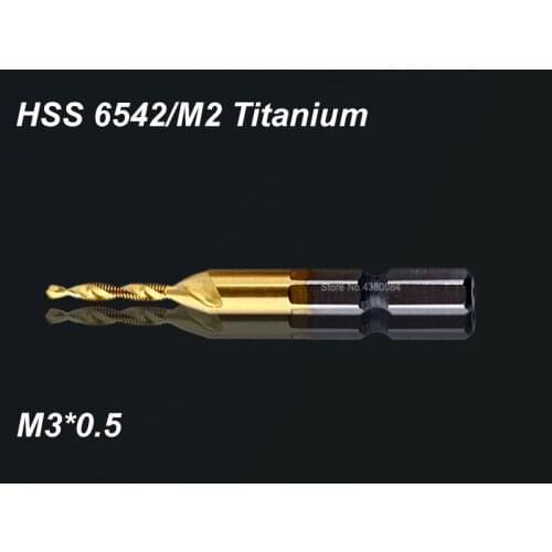 1Pc 3MM HSS Spiral Pointed Complex Taps Titanium M2 Stainless Steel Tapping Chamfering Tool 1/4" Hex Shank Metric M3*0.5