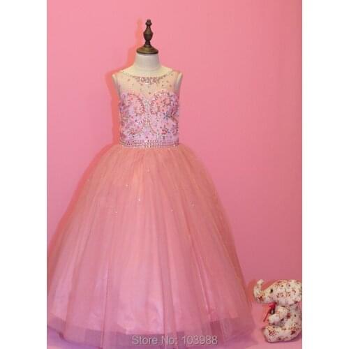 2018 100% real photo free shipping Vintage ball gown Flower Girl Dresses Floor Length Pink Christmas gift birthday dress