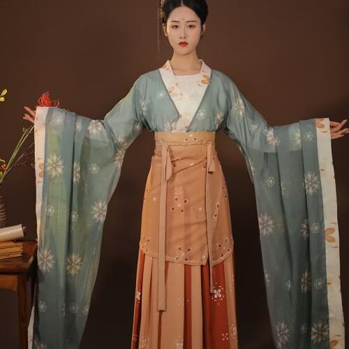 2021 chinese hanfu dress wei and jin dynasty floral printing design big sleeve hanfu ancient princess cosplay hanfu costume