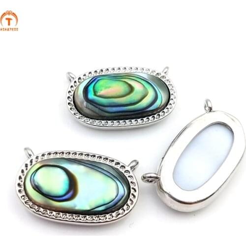 3pcs Natural Fashion Ellipse Abalone Shell Pendant Paua Shell Fancy Silver Plated For Women Jewelry For Necklace Bangle Making